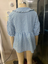 Women's Ruffle Collar Button Front Plaid Top