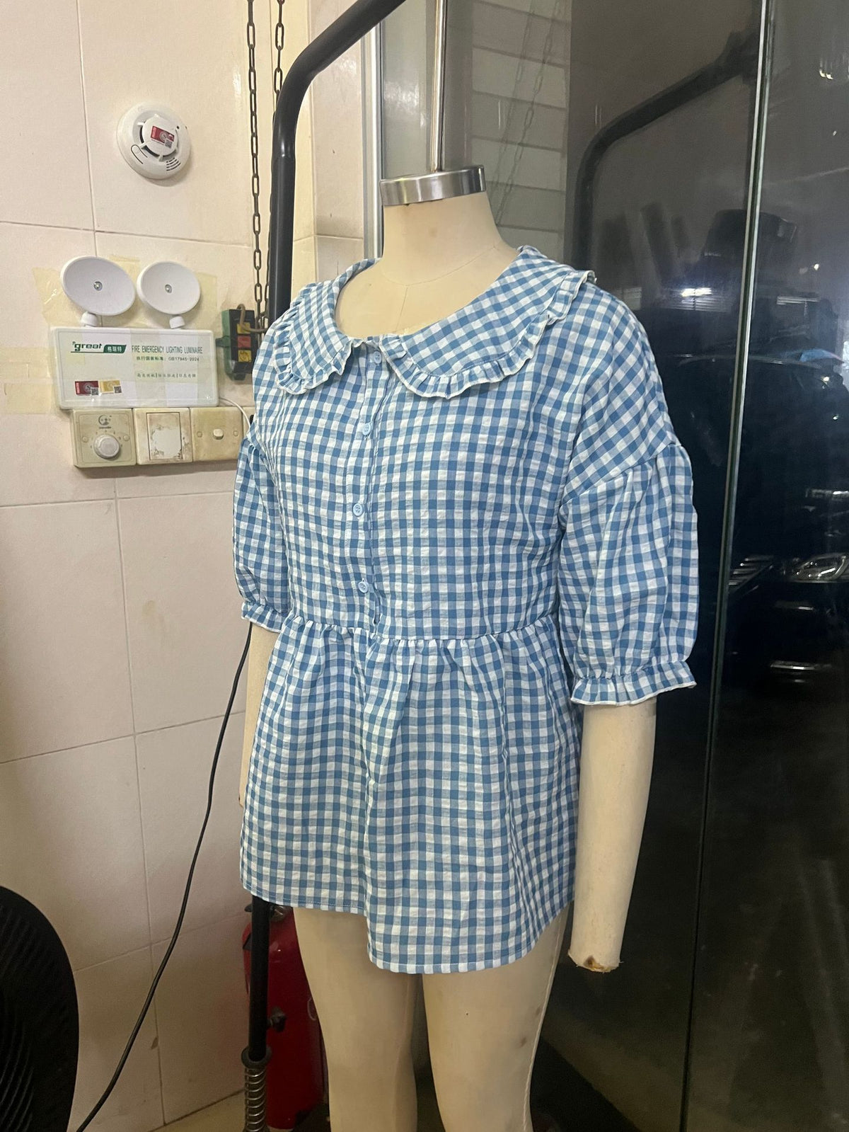 Women's Ruffle Collar Button Front Plaid Top