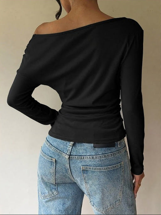 Women's Off Shoulder Lace Trim Long Sleeve Top