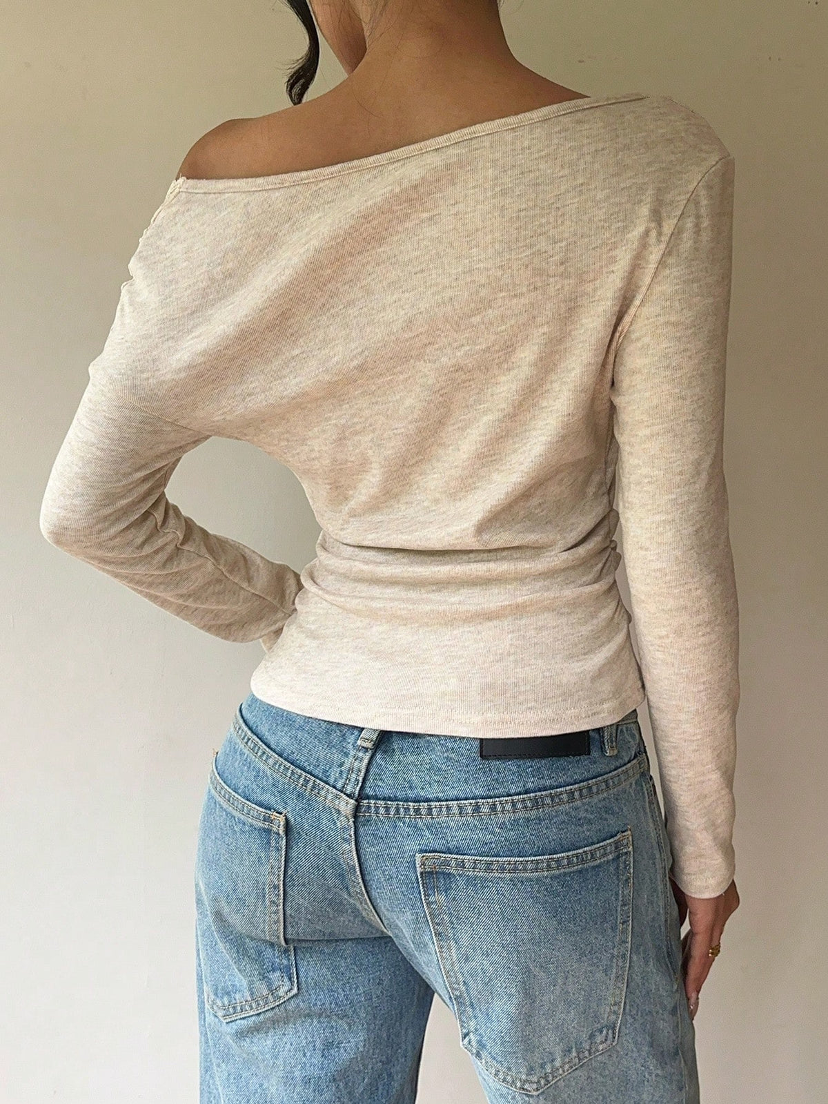 Women's Off Shoulder Lace Trim Long Sleeve Top
