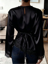 Women's Lace Trim Long Sleeve Casual Top