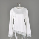 Women's Lace Trim Long Sleeve Casual Top