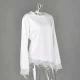 Women's Lace Trim Long Sleeve Casual Top