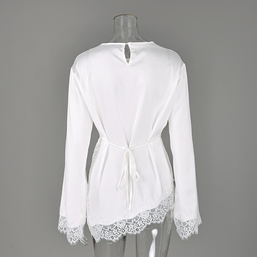 Women's Lace Trim Long Sleeve Casual Top