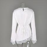 Women's Lace Trim Long Sleeve Casual Top