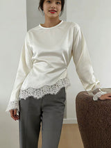 Women's Lace Trim Long Sleeve Casual Top