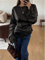 Women's Lace Trim Long Sleeve Casual Top