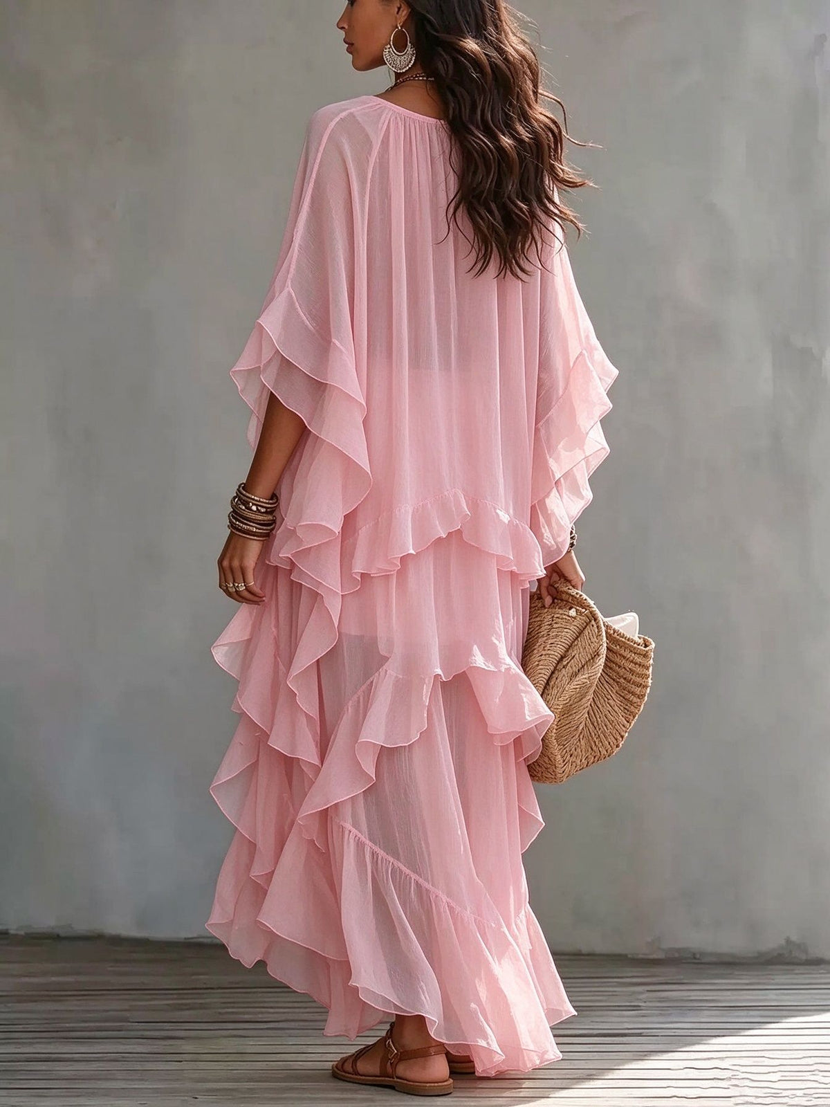 Women's Ruffle Sleeve Tiered Maxi Dress