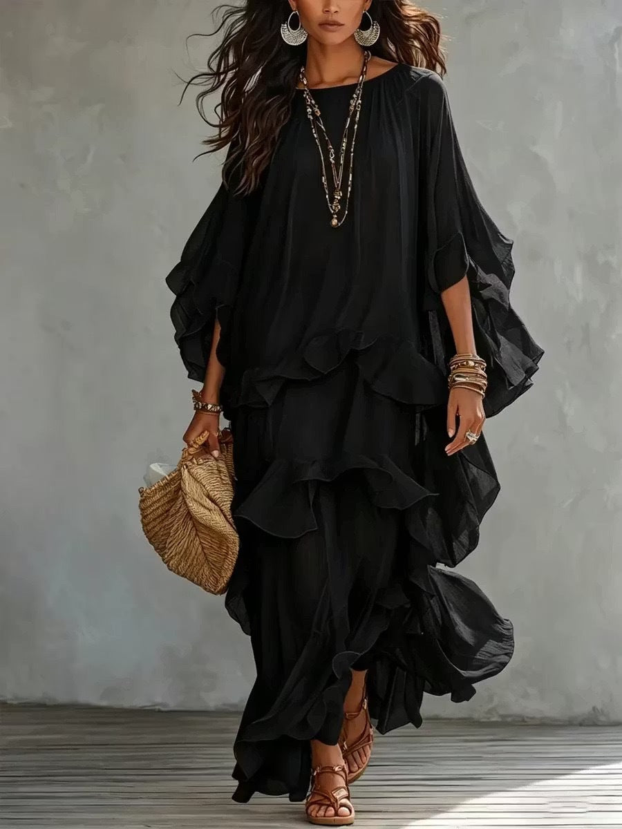 Women's Ruffle Sleeve Tiered Maxi Dress