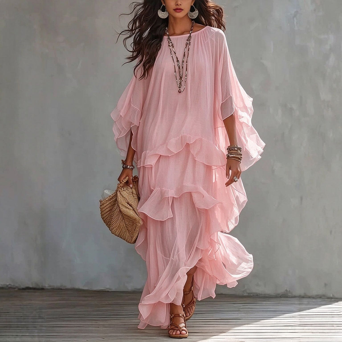 Women's Ruffle Sleeve Tiered Maxi Dress