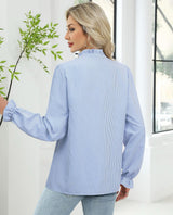 Women's Ruffle Collar Button Front Plaid Shirt
