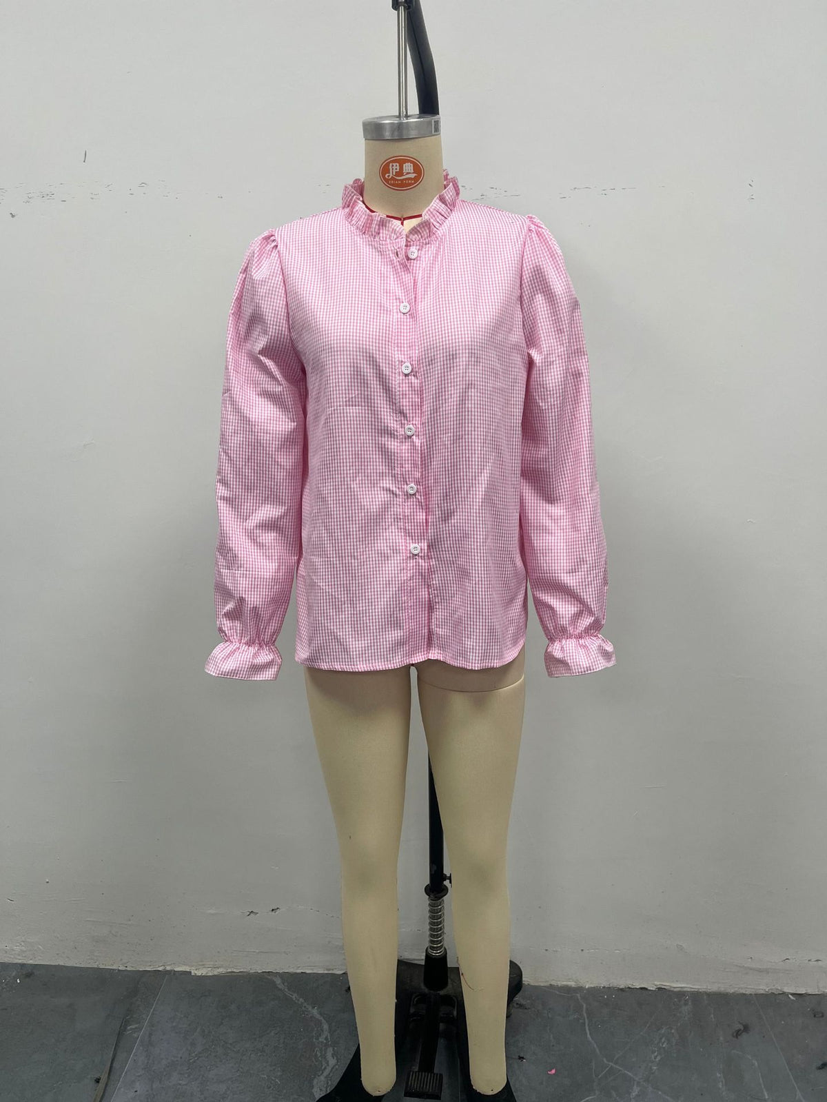 Women's Ruffle Collar Button Front Plaid Shirt