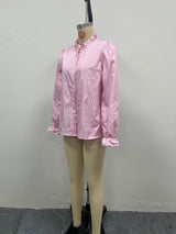 Women's Ruffle Collar Button Front Plaid Shirt