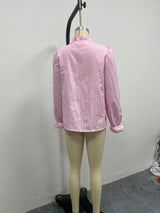 Women's Ruffle Collar Button Front Plaid Shirt