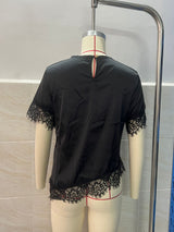 Women's Lace Trim Short Sleeve Blouse