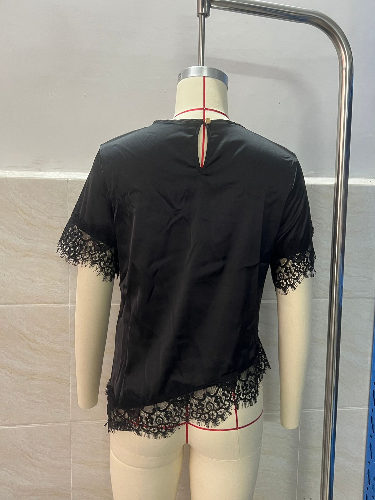 Women's Lace Trim Short Sleeve Blouse