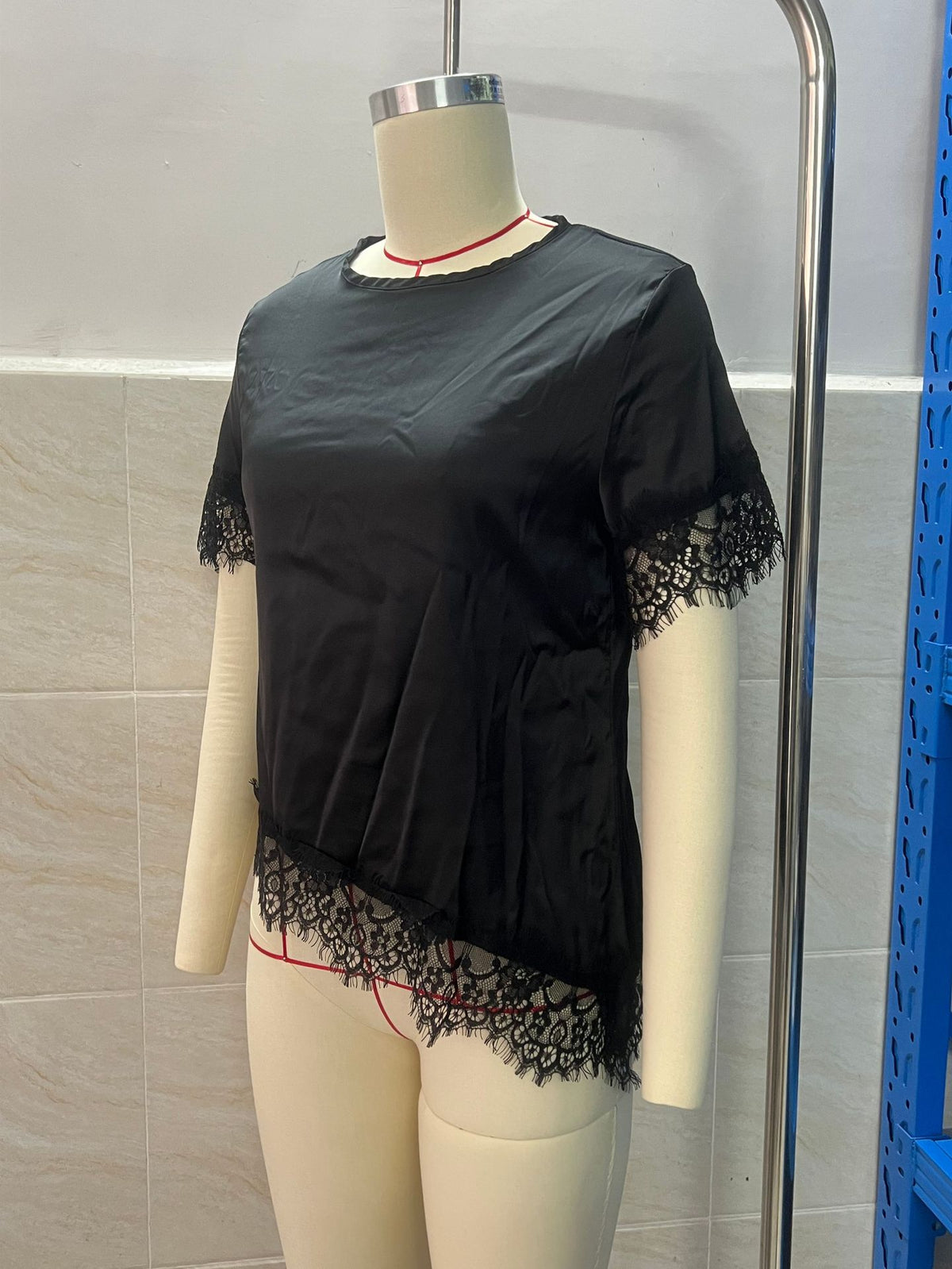 Women's Lace Trim Short Sleeve Blouse