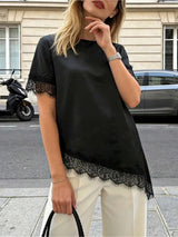 Women's Lace Trim Short Sleeve Blouse