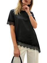 Women's Lace Trim Short Sleeve Blouse