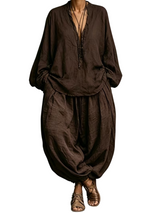 Women's Boho Two Piece Blouse and Harem Pants Set