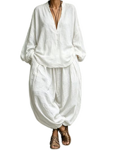 Women's Boho Two Piece Blouse and Harem Pants Set
