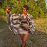 Women's Striped Mini Dress with Cape Sleeves