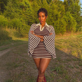 Women's Striped Mini Dress with Cape Sleeves
