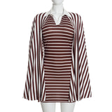 Women's Striped Mini Dress with Cape Sleeves