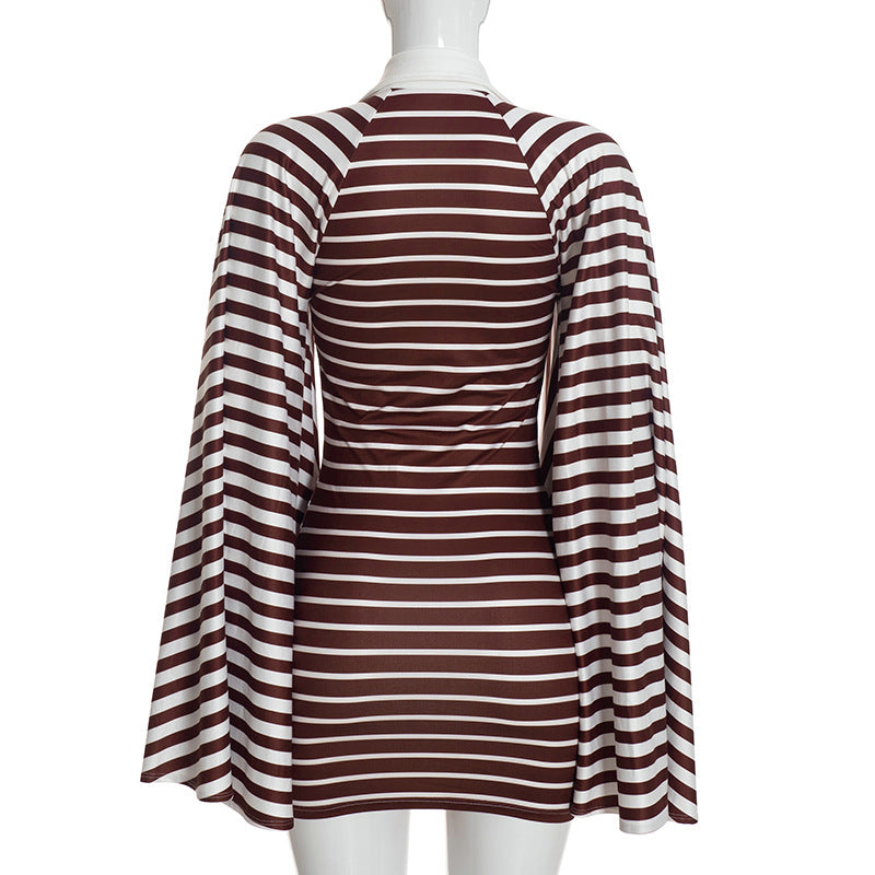Women's Striped Mini Dress with Cape Sleeves