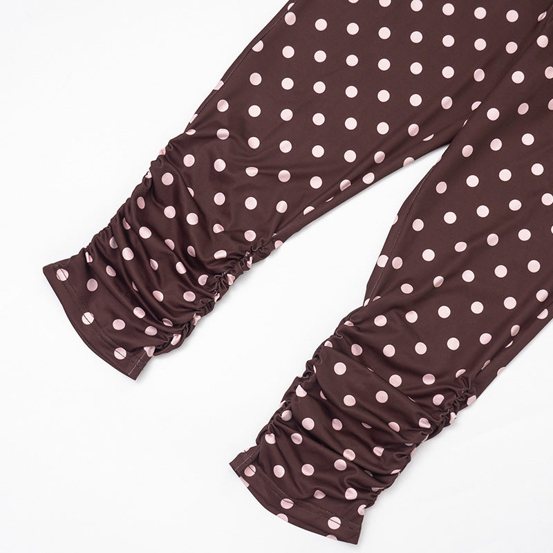 Women's Polka Dot Two Piece Crop Top and Pants Set