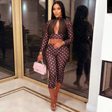 Women's Polka Dot Two Piece Crop Top and Pants Set