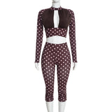 Women's Polka Dot Two Piece Crop Top and Pants Set