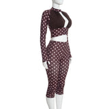 Women's Polka Dot Two Piece Crop Top and Pants Set