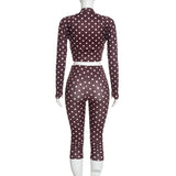 Women's Polka Dot Two Piece Crop Top and Pants Set