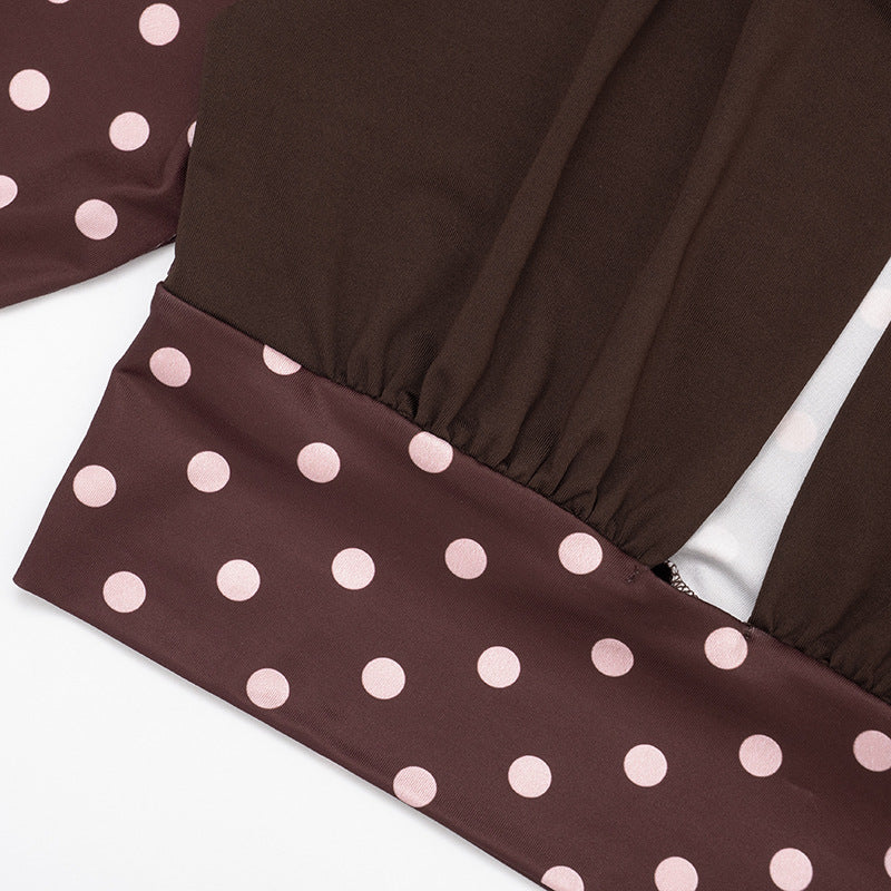 Women's Polka Dot Two Piece Crop Top and Pants Set