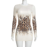 Women's Leopard Print Long Sleeve Bodycon Mini Dress