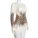 Women's Leopard Print Long Sleeve Bodycon Mini Dress
