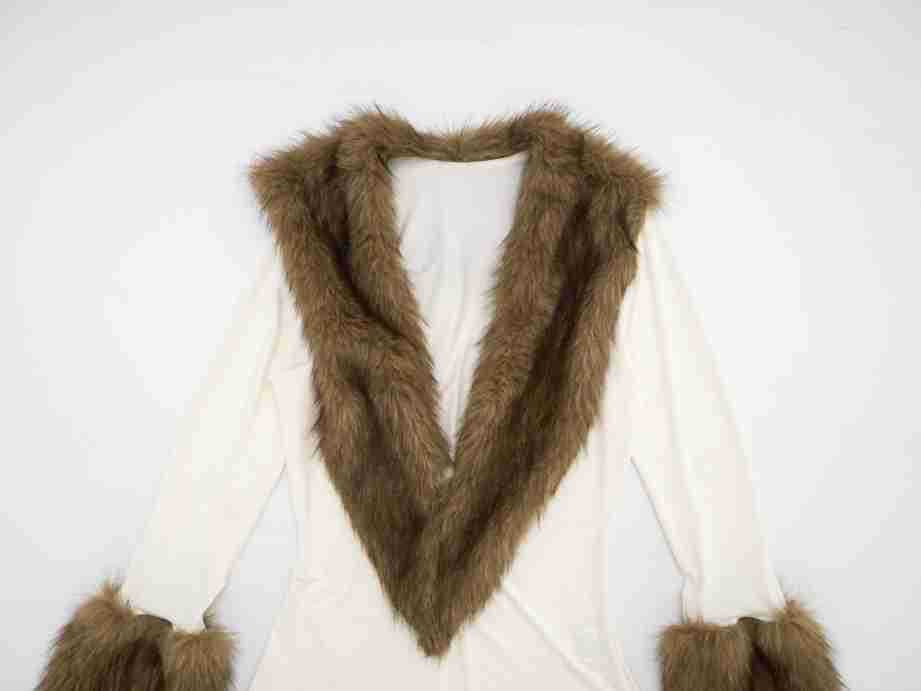 Women's Faux Fur Trim Long Sleeve Bodysuit Romper