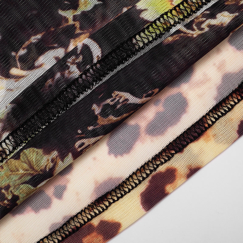 Women's Floral Leopard Print Long Sleeve Crop Top