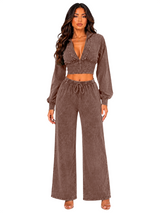 Women's Cropped Zip Hoodie and Wide Leg Pants Set