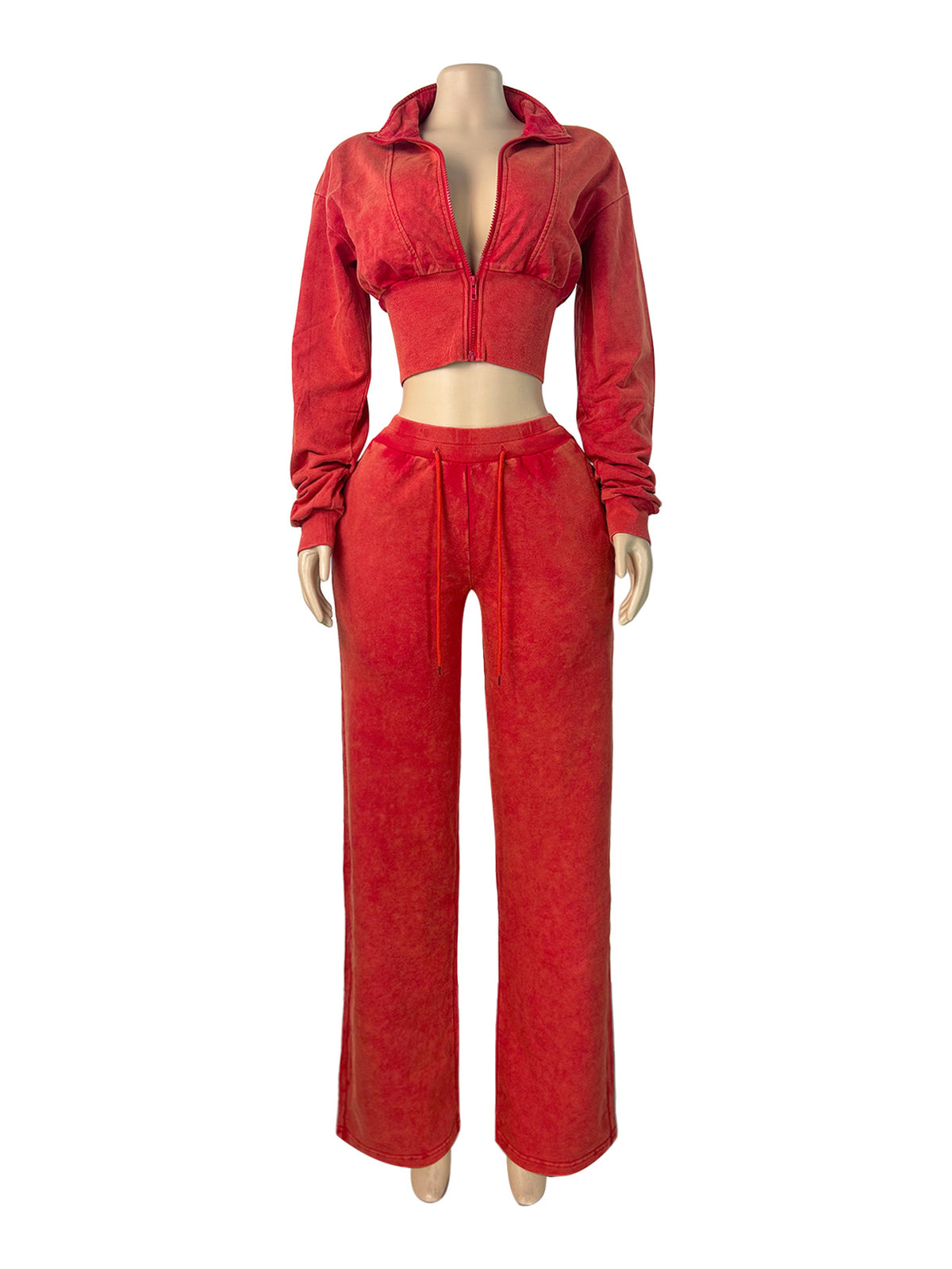 Women's Cropped Zip Hoodie and Wide Leg Pants Set