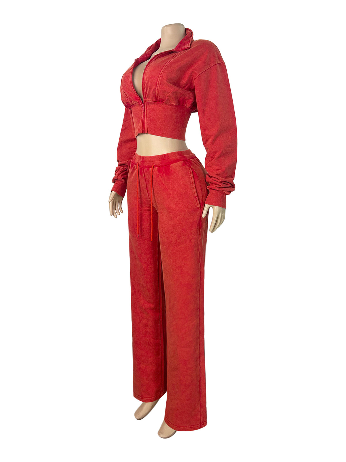 Women's Cropped Zip Hoodie and Wide Leg Pants Set