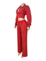 Women's Cropped Zip Hoodie and Wide Leg Pants Set