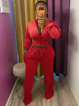 Women's Cropped Zip Hoodie and Wide Leg Pants Set