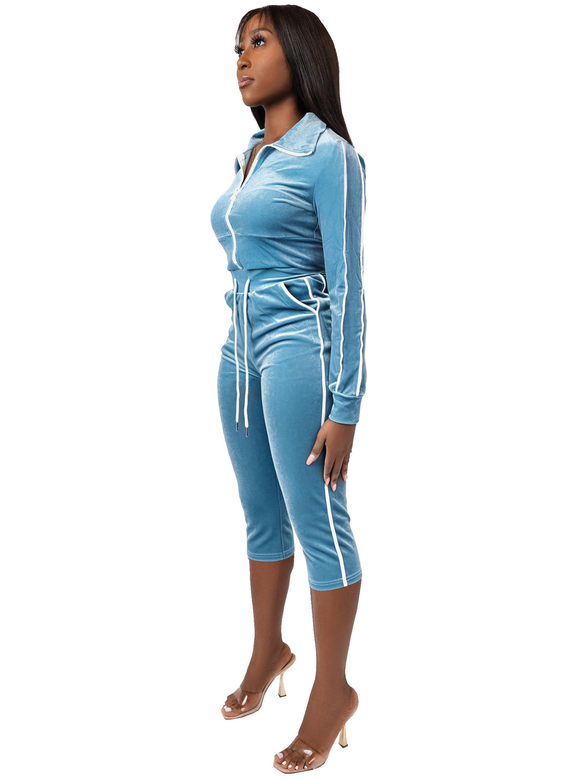 Women's Cropped Zip-Up Jacket and Capri Pants Set