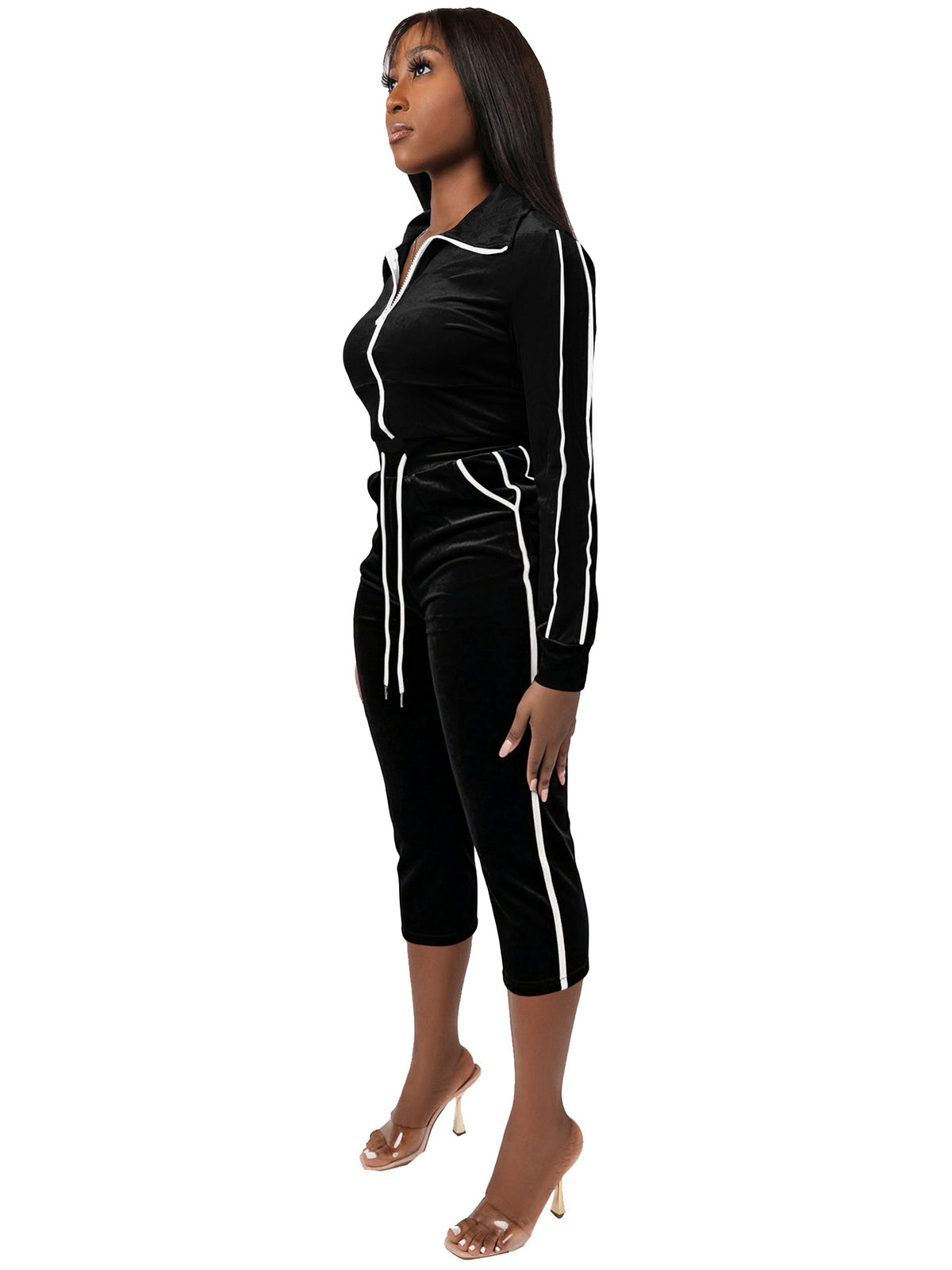 Women's Cropped Zip-Up Jacket and Capri Pants Set