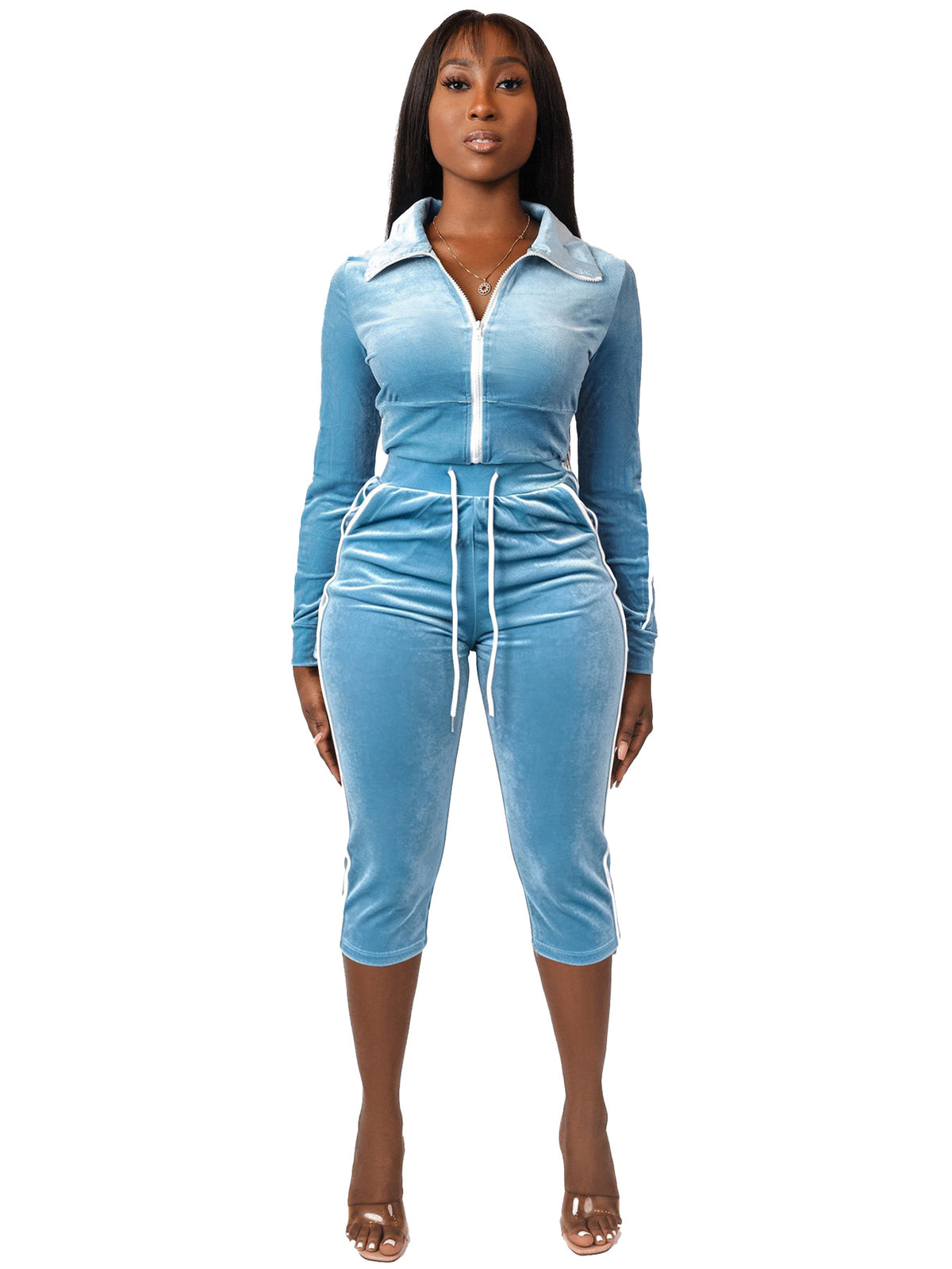 Women's Cropped Zip-Up Jacket and Capri Pants Set