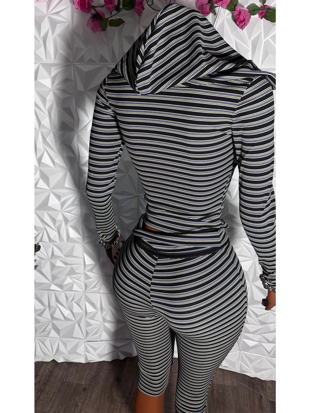 Women's Striped Zip-Up Hoodie and Capri Set