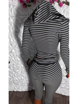 Women's Striped Zip-Up Hoodie and Capri Set