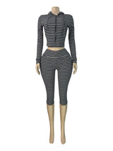 Women's Striped Zip-Up Hoodie and Capri Set